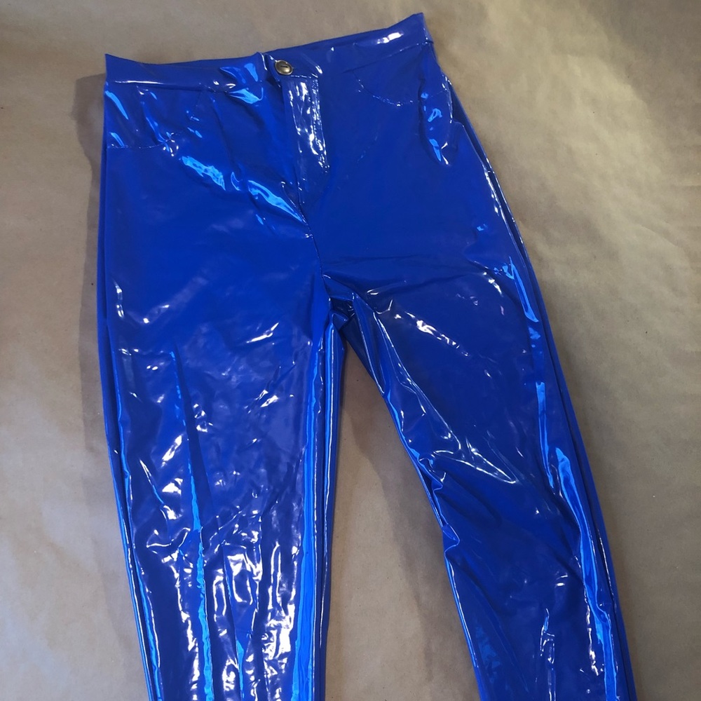 BLUE VINYL PANTS